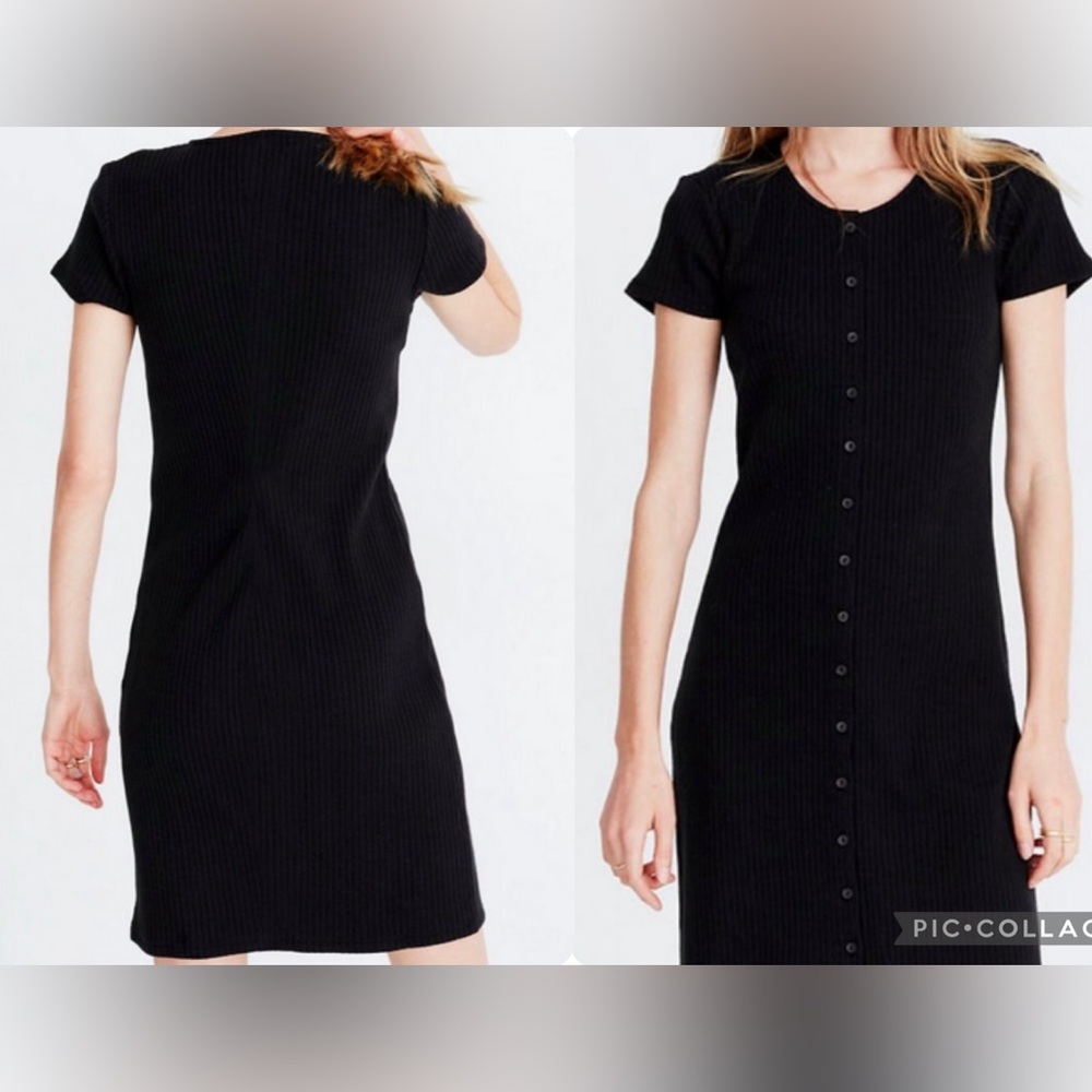 Madewell Women’s Black Rubbed Knit Button Up Short Sleeve Stretch Size Medium.